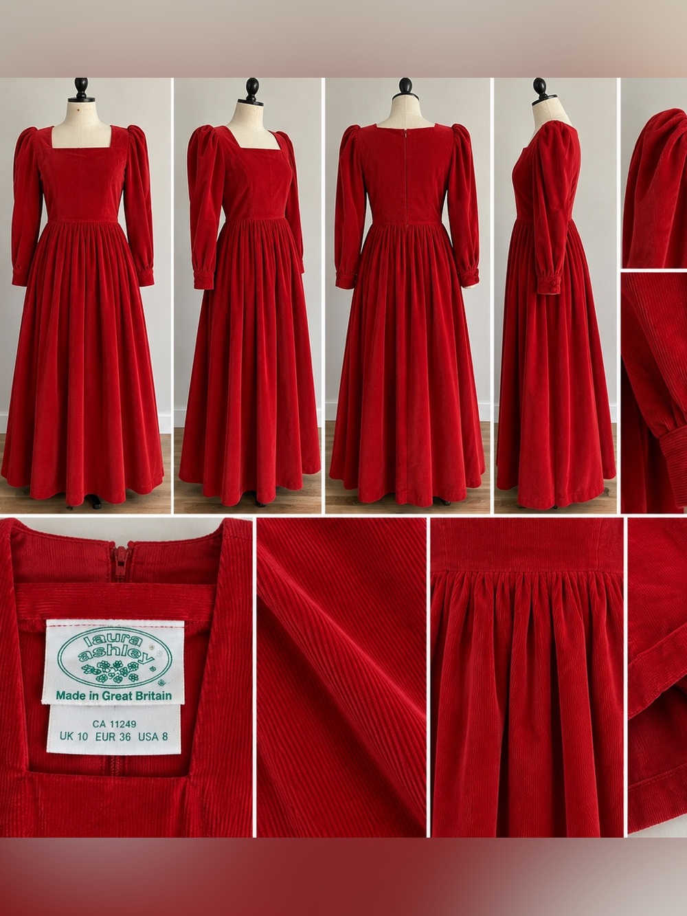 Vintage 80s Laura Ashley Fine Corduroy Prairie Maxi Dress